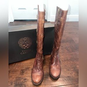 VINCE CAMUTO Fivvy Russet Brown Leather Riding Knee High Boots